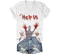 T Shirt with Blood Splashes V-Neck Short Sleeve Tops Bloody Printed Shirts Blood Injury Horror Halloween Clothing Leisure Print T-Shirt Lightweight Outdoor Shirt, gray, M