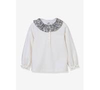 T-shirt with Liberty fabric collar in organic cotton for babies by CYRILLUS rose