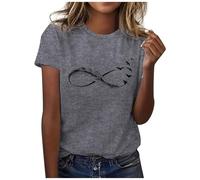 T Shirt Women Short Sleeve Printed Casual Spring Summer Round Neck 3D Feather Print Short Sleeve T Shirt Top Features: Women's Casual Oversize T-Shirt, darkgray, M