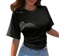 T-Shirt Women's Basic Top Shirt Tops Women Crew Neck Short Sleeve Korean Design Suitable for Summer Plain Loose Top, black, XS