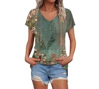T-Shirt Women's Colour Gradient Tops Short Sleeve Shirt Regular Fit Blouse Summer Tops Everyday T-Shirt V-Neck Tunic Basic Tops Teenager Girls Long Shirt Short Sleeve Shirt Casual Streetwear, Green3