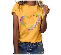T-Shirt Women's Colourful Heart Dog Paw Print T-Shirt Casual O-Neck Blouse Summer Loose T-Shirt Lightweight Short Sleeve Tops Comfortable Basic Tee Tops Cotton Sports Shirt Teenager Girls Running