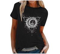 T-Shirt Women's Oversize Tops - Women's Sun Moon Motif Summer Crew Neck Blouse Basic Loose Comfortable T Shirt Tops Teenager Girls Y2k Shirt Pullover Sweatshirt Sportswear Hoodie, black, 5X-Large
