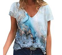 T-Shirt Women's Summer Short Sleeve with 3D Print Outdoor Leisure Shirt V-Neck Short Sleeve Shirt T-Shirt Blouse Leisure Breathable Party Style 2024 Tops Elegant Tops, blue, Large