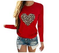T-Shirt Women's T-Shirt Top Basic Tops The Top with Heart Shape of Leopard O for Women is a Casual Women's Blouse on the Neckline, red, XXL