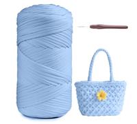 T-Shirt Yarn 400 g/120 m, Fabric T-Shirt Knitting Yarn for Crochet with 6 mm Crochet Hook, Thick Polyester Yarn for Crochet Bags, Baskets, Carpets, Weaving, Wall Hanging, Home Decoration, DIY Crafts