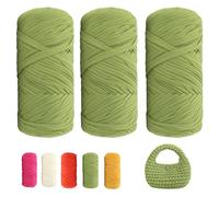 T-Shirt Yarn 600 g / 225 m - 3 Pieces Extra Thick Textile Yarn for Crochet Bags and Baskets, Wool for Large Crochet Projects, DIY Craft Ideas Basket & Cushion - Mugwort Green