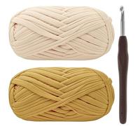 T-Shirt Yarn for Crochet and Knitting - Chunky Wool 2x100g, 6mm Hook, Elastic Fabric - Thick Yellow