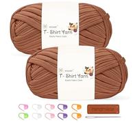 T Shirt Yarn for Crocheting 100gx2 Chunky Crochet Yarn Elastic Fabric Set - Ideal for DIY Bags, Blankets, Baskets and Home Decor Projects (Brown)