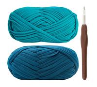 T-Shirt Yarn for Crocheting 2x100g Chunky Crochet Yarn with 6mm Hook, Perfect for Crocheting Projects - Beginner - Friendly Elastic Fabric for DIY Crafts (Blue)
