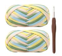 T-Shirt Yarn for Crocheting 2x100g Chunky Crochet Yarn with 6mm Hook, Perfect for Crocheting Projects - Beginner - Friendly Elastic Fabric for DIY Crafts (Mix-Yellow)