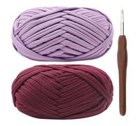 T-Shirt Yarn for Crocheting 2x100g Chunky Crochet Yarn with 6mm Hook, Perfect for Crocheting Projects - Beginner - Friendly Elastic Fabric for DIY Crafts (Purple)