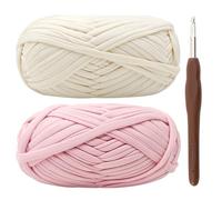 T-Shirt Yarn for Crocheting 2x100g Chunky Crochet Yarn with 6mm Hook, Perfect for Crocheting Projects - Beginner - Friendly Elastic Fabric for DIY Crafts (Pink)
