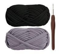 T-Shirt Yarn for Crocheting 2x100g Chunky Crochet Yarn with 6mm Hook, Perfect for Crocheting Projects - Beginner - Friendly Elastic Fabric for DIY Crafts