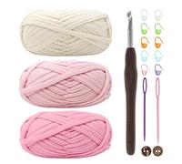 T-Shirt Yarn for Crocheting 3x100g Chunky Crochet Yarn with 6mm Hook, Perfect for Crocheting Projects - Beginner - Friendly Elastic Fabric for DIY Crafts