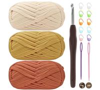 T-Shirt Yarn With 6mm Crochet Hook - 3x100g Chunky Fabric for Knitting, Crocheting, Bags, Blankets, Baskets and DIY Projects