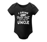 T-Shirts Baby Bodysuit Drink Til I Pass Out Just Like My Uncle Newborn Funny Bodysuit Black-style 3months