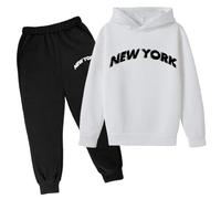 T Shirts Children's Hoodie Pullover Sweatshirt Sweatpants Set Popular Printed Hoodie Set Underwear 2023 Casual Letter Printed Long Sleeve Out Wear T Shirts (White, 5-6 Years)