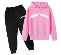 T Shirts Children's Hoodie Pullover Sweatshirt Sweatpants Set Popular Printed Hoodie Set Underwear 2023 Casual Letter Printed Long Sleeve Out Wear T Shirts (11-12 Years) Pink