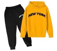 T Shirts Children's Hoodie Pullover Sweatshirt Sweatpants Set Popular Printed Hoodie Set Underwear 2023 Casual Letter Printed Long Sleeve Out Wear T Shirts (Yellow, 5-6 Years)
