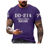 T-shirts Cotton Intime Round Neck Short Sleeves Casual Trend Retired Veterans Short Sleeve T-Shirt Top Plaid Jackets, Violet, S