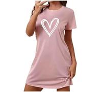 T Shirts Dresses for Women UK Clearance Short Sleeve Round Neck Mini Dress Ladies Nightdress Loose Casual Tunic Dresses Love Heart Print Shift Pyjamas Lounge Dresses