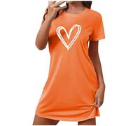 T Shirts Dresses for Women UK Short Sleeve Round Neck Mini Dress Ladies Nightdress Loose Casual Tunic Dresses Love Heart Print Shift Pyjamas Lounge Dresses
