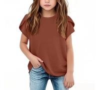 T Shirts for Girls UK Casual Short Sleeve Round Neck Loose Fit Tee Crop Top for Everyday Wear Outdoor Activities Age 5-15 Years (Coffee, 12-13 Years)