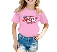 T Shirts for Girls UK Patriotic Short Sleeve Shirts Independence Day Flag Print Tee Comfortable Casual Summer Crop Tops for Toddler Kids (3-4 Years)