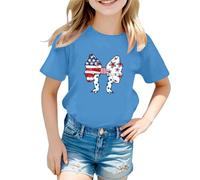 T Shirts for Girls UK Patriotic Short Sleeve Shirts Independence Day Flag Print Tee Comfortable Casual Summer Crop Tops for Toddler Kids (C-Sky Blue, 9-10 Years)