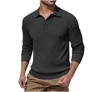 T Shirts for Men Adult Solid Colour Knitted Sweater Lapel Loose Fit Jumpers Quater Button Down Pullovers Long Sleeve Casual Shirts Ribbed Cuff and Hem Windproof Warm Tops Outdoor Daily Dark Gray