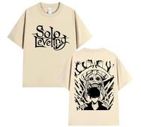 T-Shirts for Men and Women Solo Leveling Graphic Print Cotton Short Sleeves Children's Unisex Oversized t-Shirts Cosplay Sports Vest Clothing (Khaki,XXL)