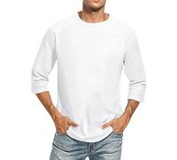 T-Shirts for Men Crew Neck Plain 3/4 Sleeve T-Shirt Basic T-Shirt Men Three-Quarter Sleeve Shirt Grandad Shirt Dad Tops Oversized T-Shirt Running Shirt Work Shirt Casual Shirts, White, XXL