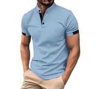 T Shirts for Men UK Casual Short Sleeve Button Down Stand Collar Solid Color V Neck T Shirt Summer Breathable Lightweight Comfy Classic Stylish Polo Shirts Work Out Sport Running Golf Tees T-Shirt