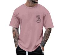 T Shirts for Men UK Chinese Dragon Pattern Print Tshirt Summer Short Sleeve Tops Round Neck Athletic Tees Gym Running Sports T-Shirt Basic Regular Fit Shirts Comfortable Breathable Workout Tops