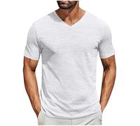 T Shirts for Men UK Clearance Men's Short Sleeve Fashion Casual Pullover Solid Color V-Neck Lightweight T-Shirts Blouses Summer Tops Basic Tees Loose Fit Beach Vacation Shirt