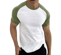 T Shirts for Men UK Color Block Raglan Short Sleeve Fitness Workout Tops Fashion Bodybuilding Gym Tee Baseball Style Cotton T Shirt Green