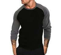 T Shirts for Men UK Color Block Round Neck Active Wear Fashion Long Sleeve Tops Loose Gym Workout Athletic Pullover Casual Patchwork Raglan Tshirts Sports Tees