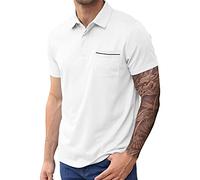T Shirts for Men UK Designer Short Sleeve Polo Shirts Regular Fit Performance Tees Casual Gym Golf Tennis Tops with Pocket, White, XXL