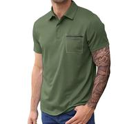 T Shirts for Men UK Designer Short Sleeve Polo Shirts Regular Fit Performance Tees Casual Gym Golf Tennis Tops with Pocket, Army Green, 3XL