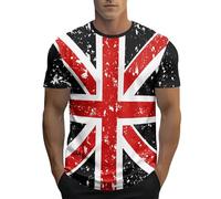 T Shirts for Men UK Funny Great Britain Bunting Flags Printed Tops Short Sleeves Round Neck Shirt Comfortable Breathable Plus Size Tee Loose Lightweight Casual Top for Party Everyday Wear