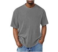 T Shirts for Men UK Oversized Comfy Waffle Knit Short Sleeve Crew Neck T-Shirt Solid Color Casual Loose Fit Summer Tops Beach Holiday Travel Office Tshirt