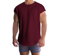 T Shirts for Men UK Short Cap Sleeve Gym Running Muscle Training Bodybuilding Tee Shirt Retro Casual Plain Regular Fit Tank Top Athletic Gym Fitness Workout Training Running Vest Wine