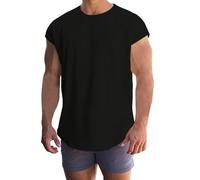 T Shirts for Men UK Short Cap Sleeve Gym Running Muscle Training Bodybuilding Tee Shirt Retro Casual Plain Regular Fit Tank Top Athletic Gym Fitness Workout Training Running Vest Black