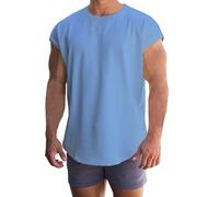T Shirts for Men UK Short Cap Sleeve Gym Running Muscle Training Bodybuilding Tee Shirt Retro Casual Plain Regular Fit Tank Top Athletic Gym Fitness Workout Training Running Vest Sky Blue
