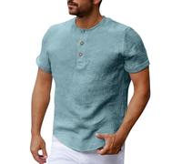 T Shirts for Men UK Short Sleeve Crew Neck Half Buttons Tee Shirt Relaxed Fit Comfortable Summer Tshirts Lightweight Soft Breathable Linen T-Shirts for Everyday Casual Wear