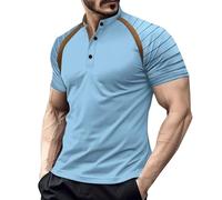 T Shirts For Men Uk Short Sleeve Mock Neck Half Buttons Tee Contrasting Colors Soft Breathable T-Shirts Hard-Wearing Premium Quality Business Tshirts Medium Elasticity Muscle Fit Mens Tshirt