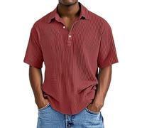 T Shirts for Men UK Summer Button Down Lapel Solid Color Lapel Short Sleeve Casual Shirt Breathable Lightweight Texture Stylish Classic Plain T Shirts Work Out Sport Running Tshirt T-Shirt Red