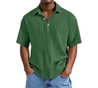 T Shirts for Men UK Summer Button Down Lapel Solid Color Lapel Short Sleeve Casual Shirt Breathable Lightweight Texture Stylish Classic Plain T Shirts Work Out Sport Running Tshirt T-Shirt Green