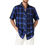 T Shirts for Men UK Summer Casual Button Down V Neck Short Sleeve T Shirt Classic Plaid Printed Simple Stylish Trendy Plain T-Shirts Breathable Lightweight Comfy Daily Sport Running Tshirt